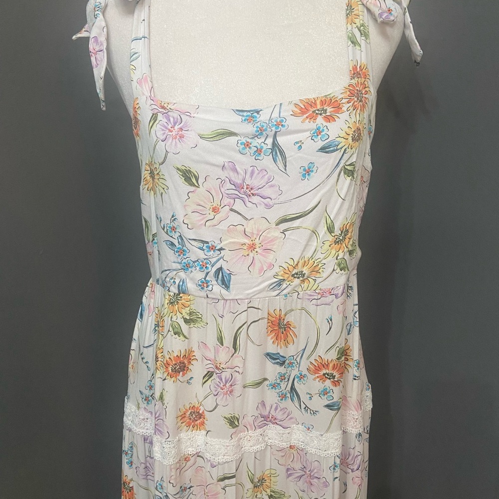 CROWN & IVY Long Maxi Floral Sundress Dress Milkmaid Tiered Lace Smocked XL - Picture 5 of 17